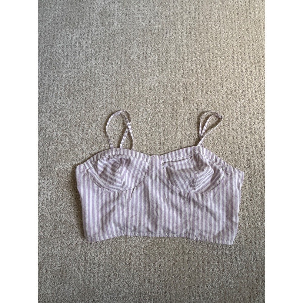 Anthropologie Bustier Crop Top Women S Purple Striped Smocked Back Coquette